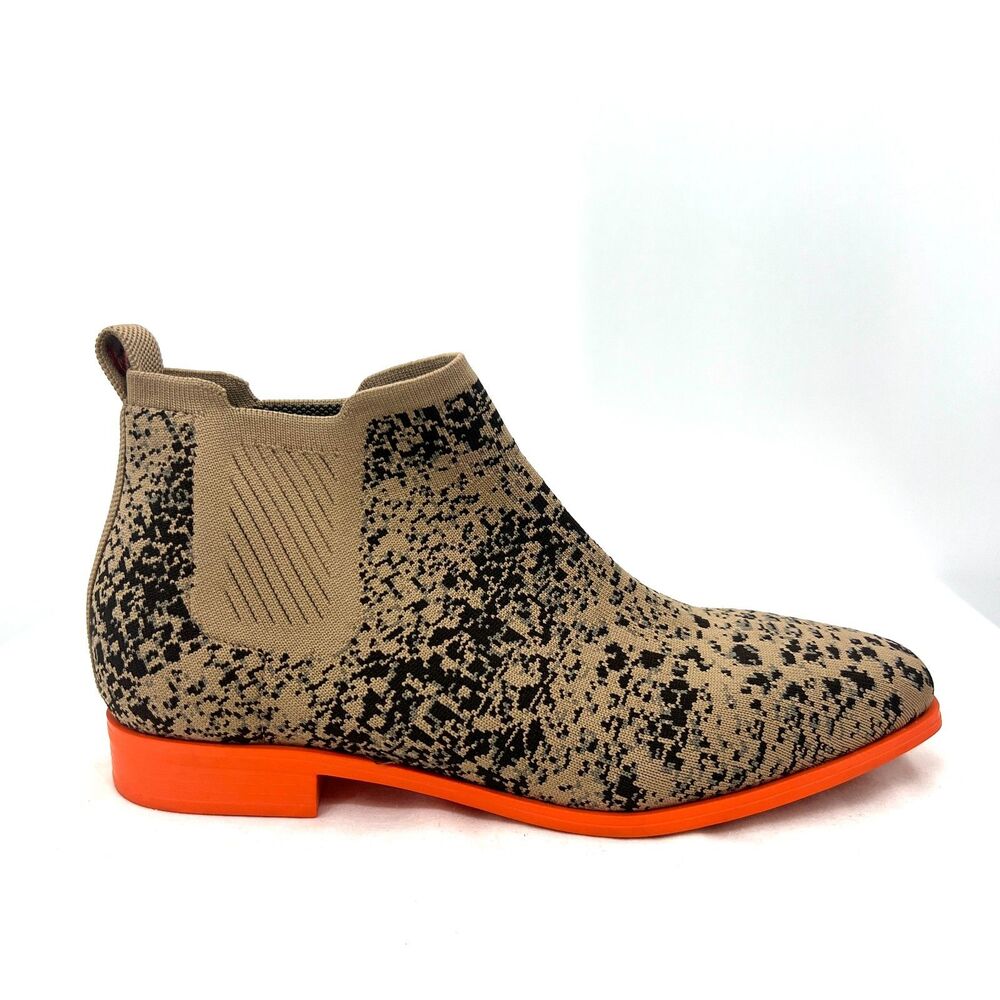 VIVAIA Knit Chelsea Ankle Boots Snakeskin Print Orange Sole EU 41.5 US 10
